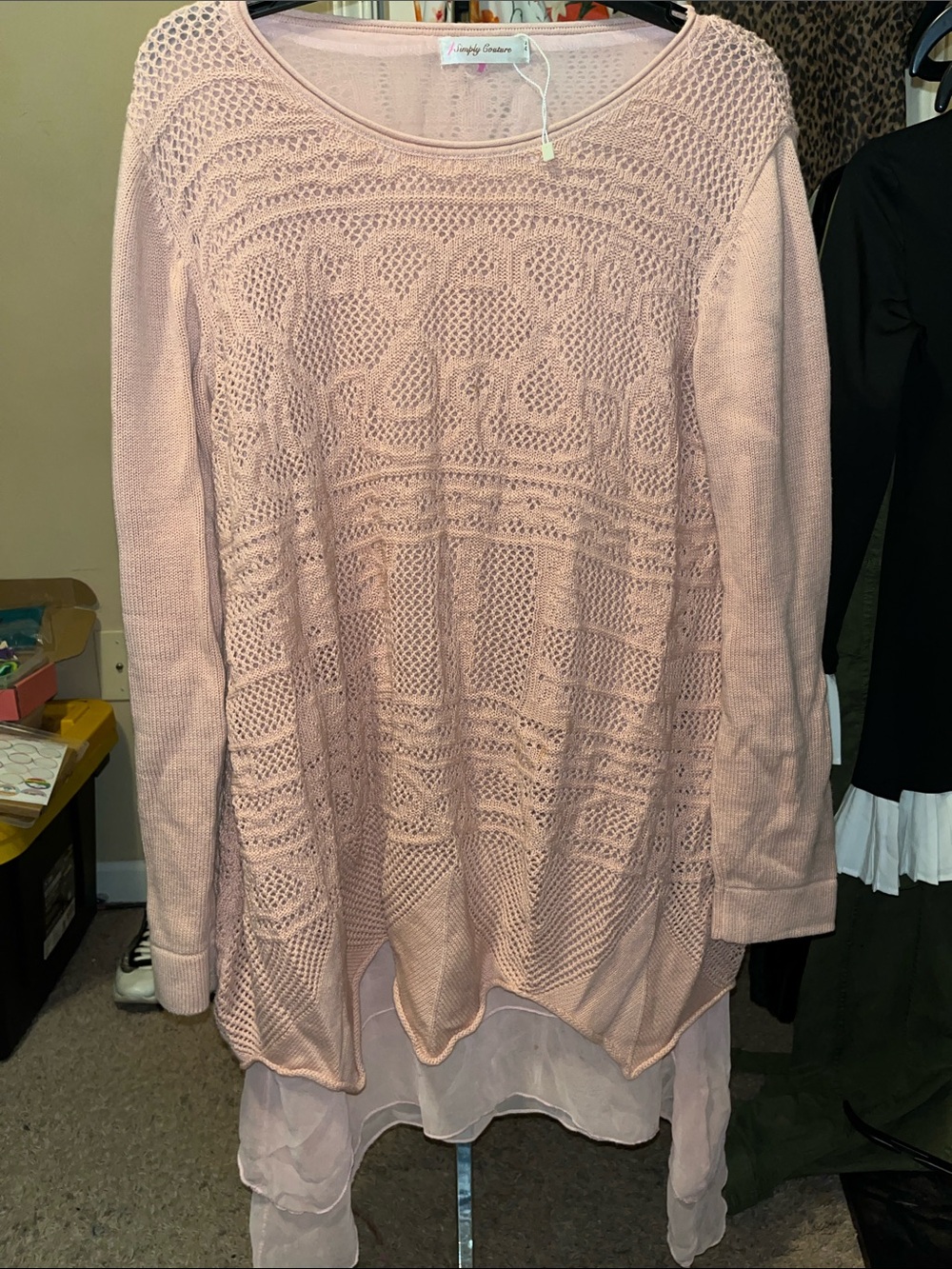 Simply Couture Blush Pink Knit Sweater with Chiffon Layer